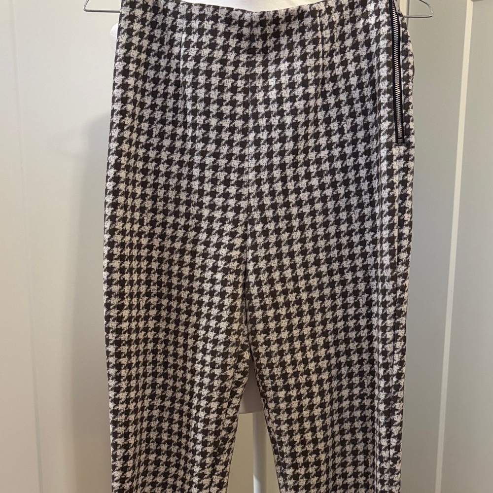 Zara Womens Black Cream Houndstooth Patterned Skinny Pants Size M Chic Stylish